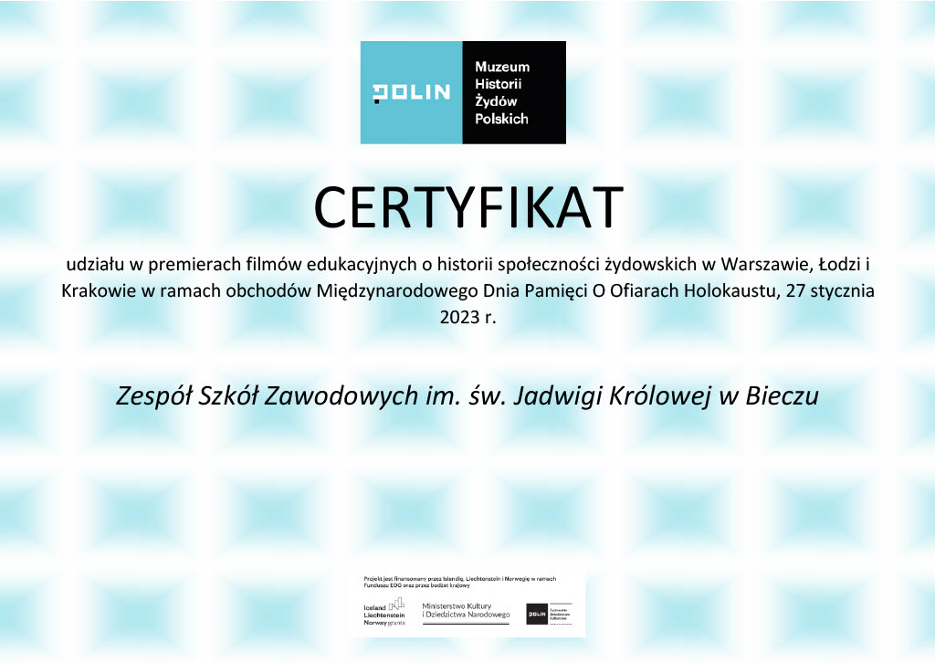 Certyfikat udziału w projekcie